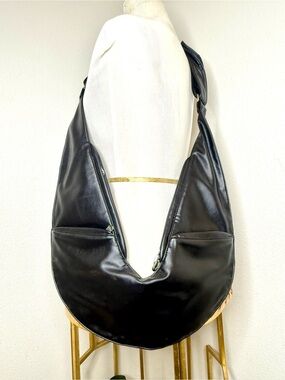 SASH Faux Leather Bag with FRID-Protected Wallet Black faux Leather Hobo adjust